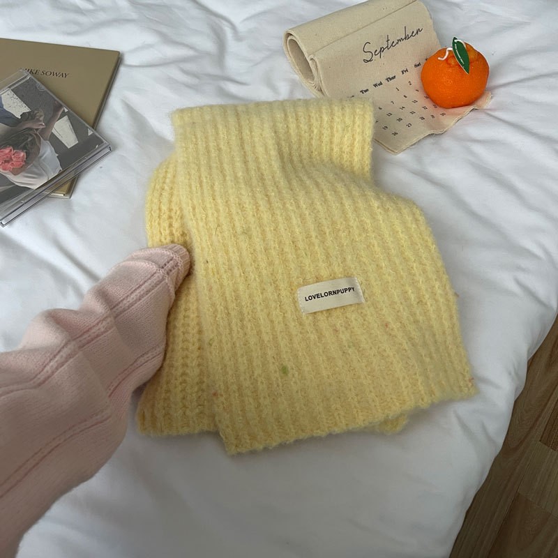 ins风~韩版马卡龙纯色围巾女秋冬季针织毛线高级感围脖SD38