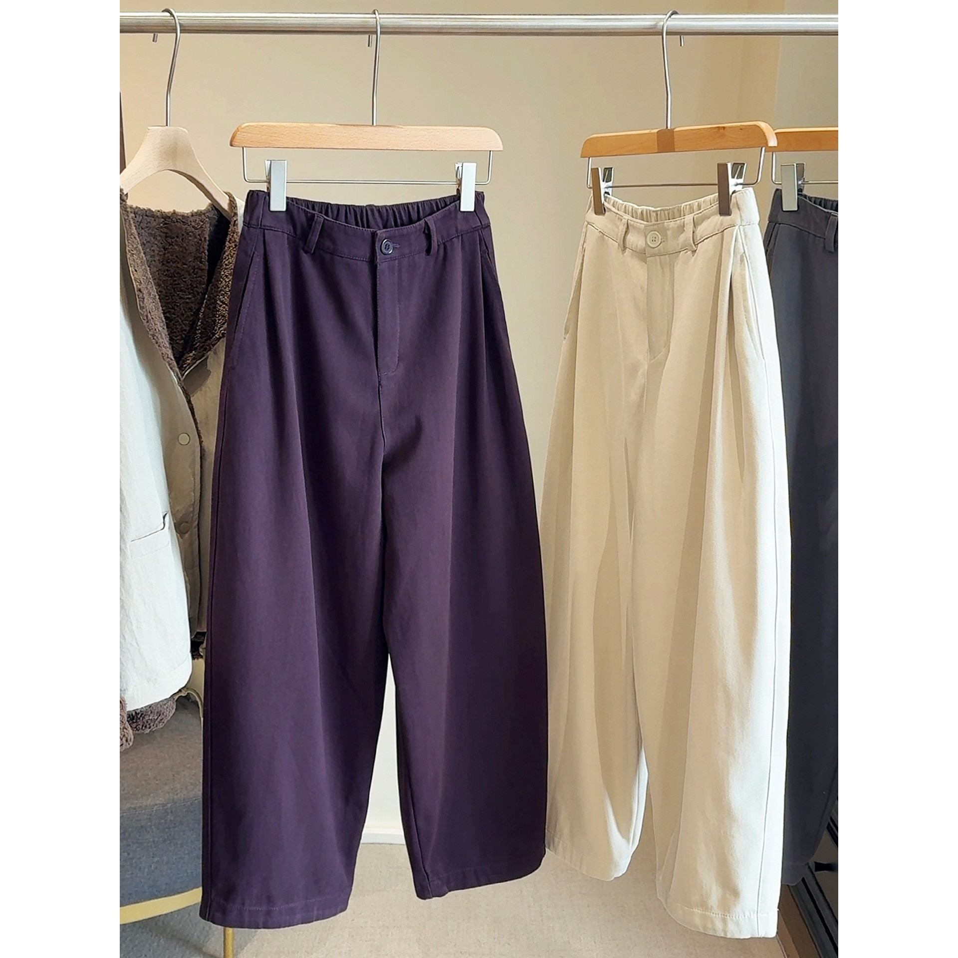 2025秋冬加厚款九分弯刀阔腿裤女日韩休闲高腰显瘦百搭气球裤b248