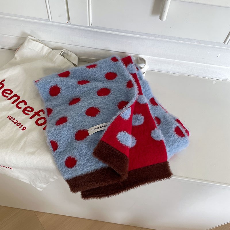 双面温暖波点撞色围巾女冬季新款加厚保暖日系撞色围脖SD42