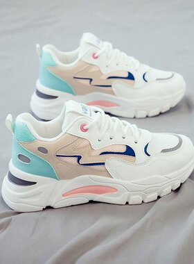 秋季女鞋新款透气网面鞋子女韩版百搭小白鞋厚底运动鞋休闲老R-24