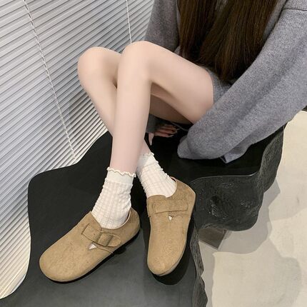 小个子内增高7cm2026春新款真皮厚底包头一脚蹬勃肯鞋女博肯单鞋