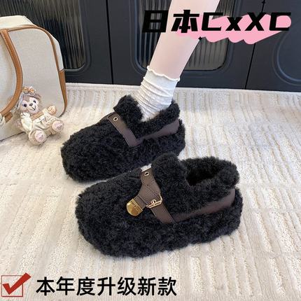 毛毛鞋女外穿2025新款秋冬羊羔毛绒加厚平底懒人一脚蹬女鞋棉YY53