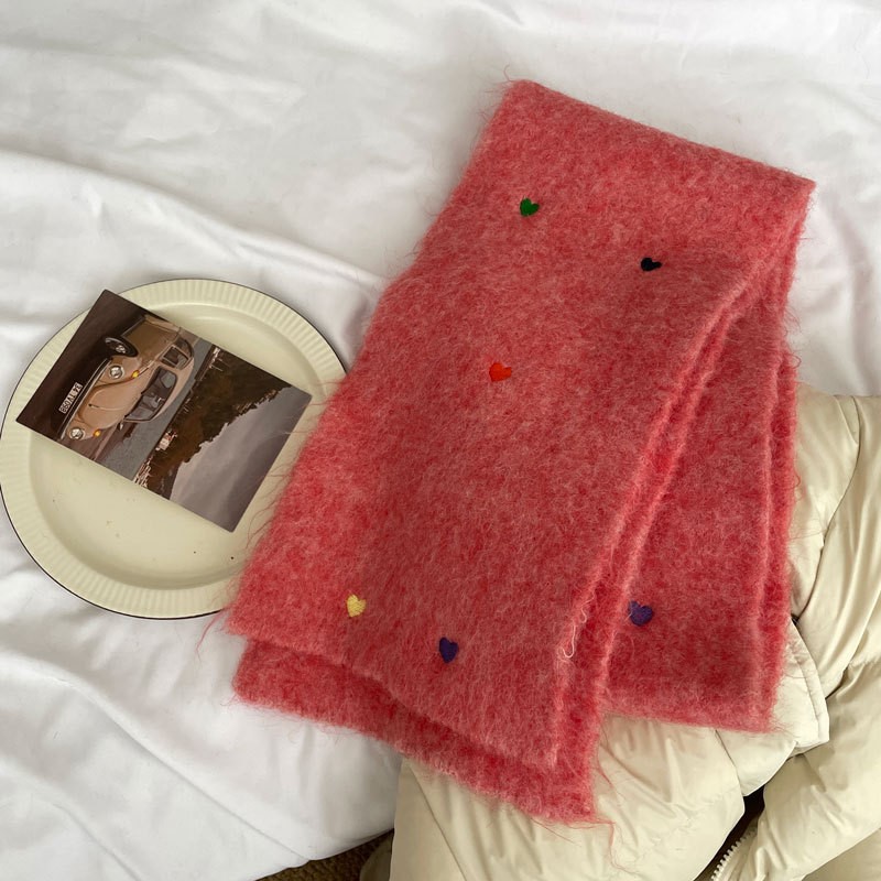 温柔可人多巴胺色爱心刺绣高弹力含羊毛秋冬时尚学生情侣针织SD04