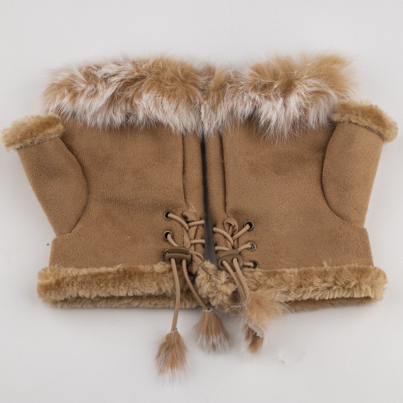 兔毛半指手套冬季保暖手套女士键盘手套 真兔毛半指手套HB62