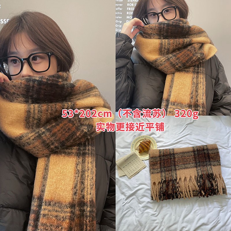 出口订单~原版加宽品质美拉德撞色仿羊绒格子围巾女冬氛围感SD47