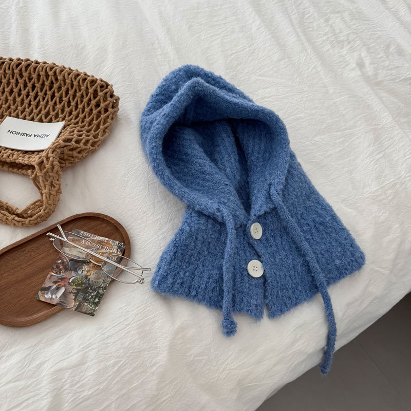 羊毛混纺韩国复古时髦高级巴拉克拉针织帽秋冬围脖一体帽保暖SD57