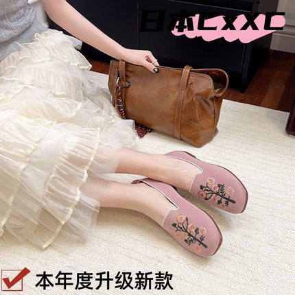 新款女鞋小香风面透气老北京布鞋防滑软底绣花鞋懒人休闲单鞋YY40