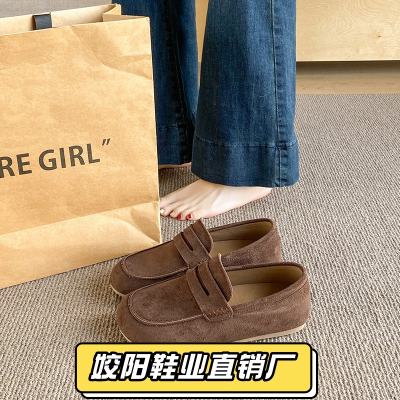 复古软底豆豆鞋女鞋子2025秋季新款洋气平底勃肯鞋一脚蹬绒面单鞋