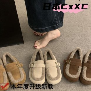 YY11 2024年秋冬森女复古磨砂保暖加绒懒人勃肯鞋 一脚蹬毛毛鞋 女鞋