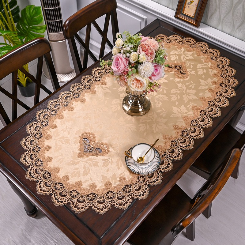 客厅茶几桌布布艺蕾丝现代椭圆欧式长方形盖布花边茶几布网红DF35