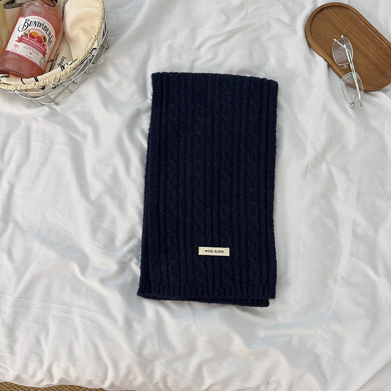 羊毛混纺高级感围巾秋冬季针织麻花纯色氛围感韩版保暖仿羊绒SD58