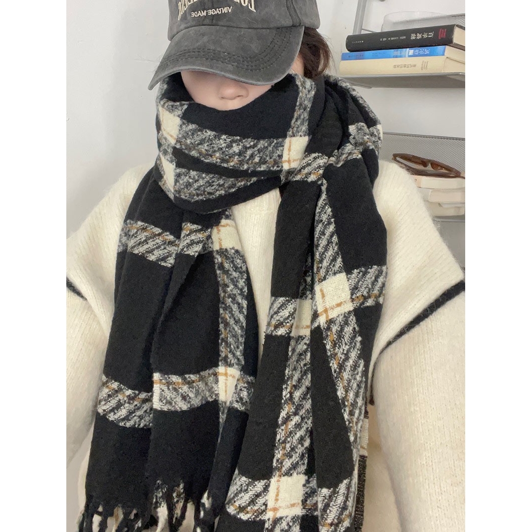 几何条纹格子撞色秋冬季韩版百搭加厚保暖仿羊绒流苏围脖insSD71