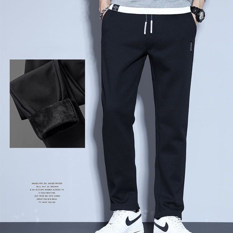 不倒绒休闲裤秋冬款保暖薄绒男生卫裤直筒修身弹力中青年运动b403