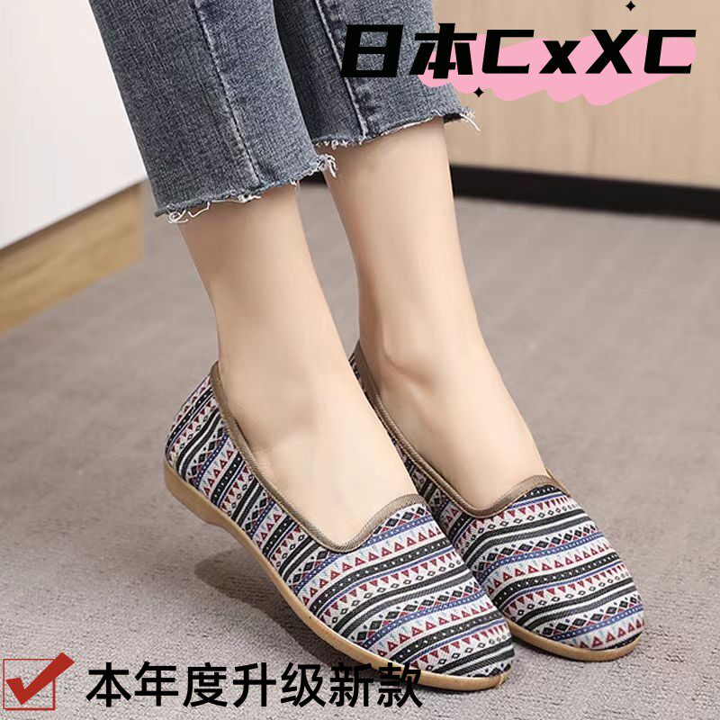 春秋新款老北京布鞋中老年妈妈防滑低跟浅口民族风牛筋底单鞋YY58