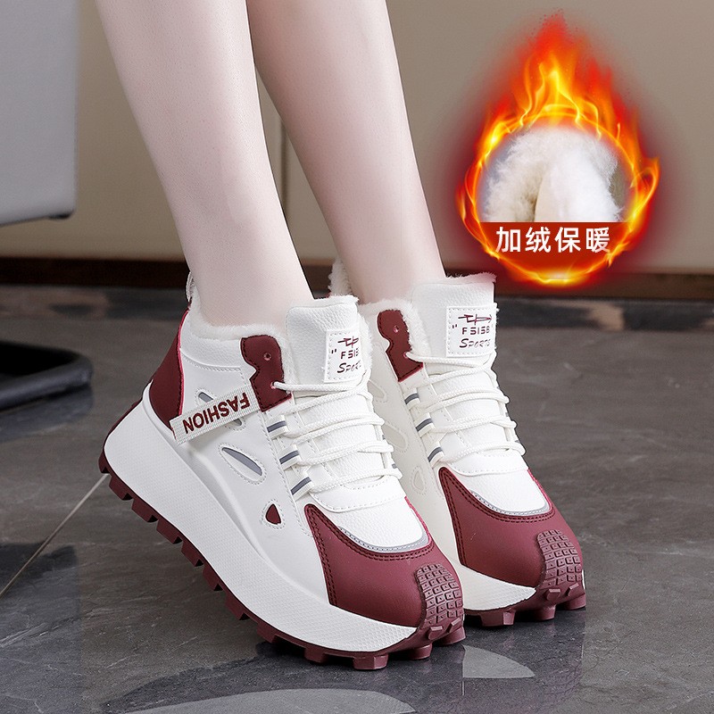 加绒高帮鞋女2025新款秋冬季棉鞋韩版百搭老爹运动休闲女鞋89kl52