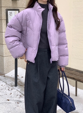 紫色羽绒服女冬季2025新款韩版宽松加厚保暖面包服外套ce03