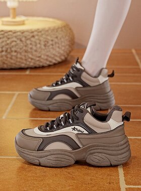 运动鞋女款2026新款秋季跑步鞋百搭休闲厚底增高老爹鞋L-55