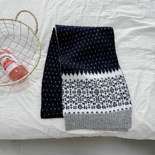 复古青花瓷雪花点点双面仿羊绒保暖围巾女秋冬季 文艺复古日系SD15