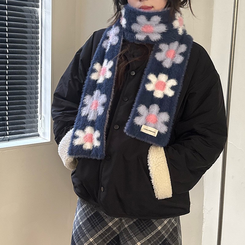 姜涩琪同款网红ins紫色花朵围巾女冬季氛围感保暖防寒围脖学SD68
