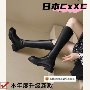 软底骑士靴子2025春秋季 V型口显瘦厚底加绒马丁靴子长筒YY24 新款