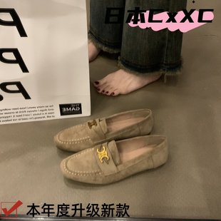 新款 女浅口2024年春季 气质黑色一脚蹬软底豆YY74 复古平底单鞋 法式