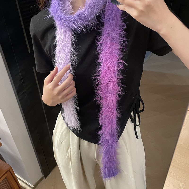 小众长毛仿貂毛窄版针织围巾女凹造型辣妹时尚围脖SD99