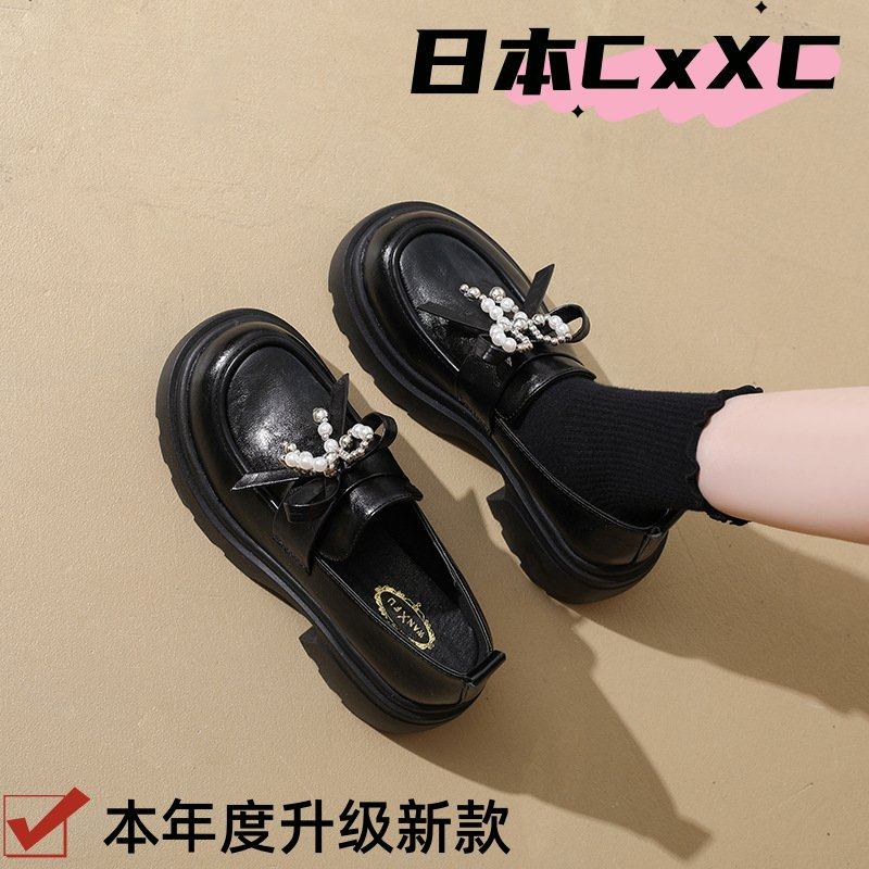 英伦风厚底增高小皮鞋女2025新款秋冬百搭蝴蝶结jk单鞋松糕乐YY19