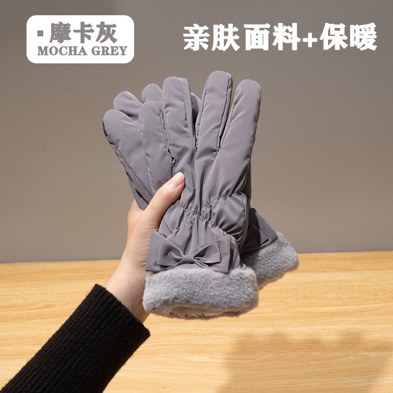保暖手套女冬季加绒加厚可爱蝴蝶结毛口户外骑行女士开车触屏HB57