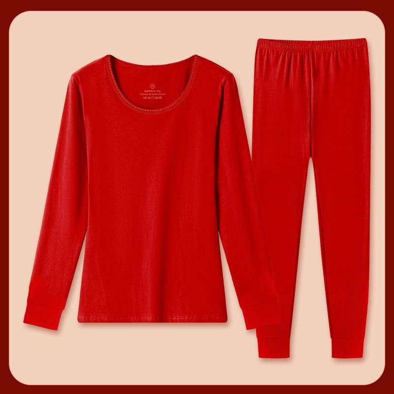 男士本命年保暖内衣纯棉薄款女士大红色全棉秋衣秋裤套装xc10