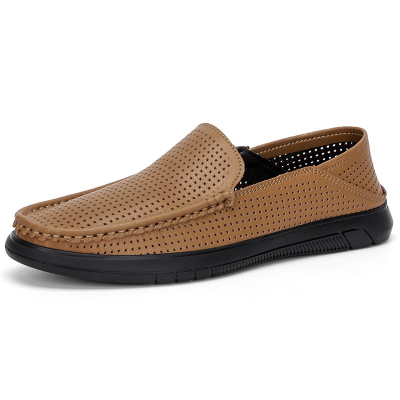 真皮男鞋皮鞋一脚蹬防滑鞋子男夏季透气百搭软底男士休闲镂空xc85
