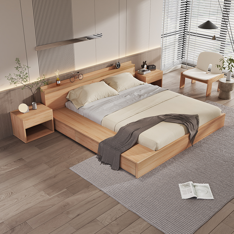 实木日式榻榻米床北欧原木落地矮床现代简约双人主卧大床地台床