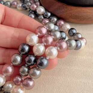 冷烟紫莫兰迪大溪地混彩高冷气质天然极光深海贝壳珍珠项链张子枫