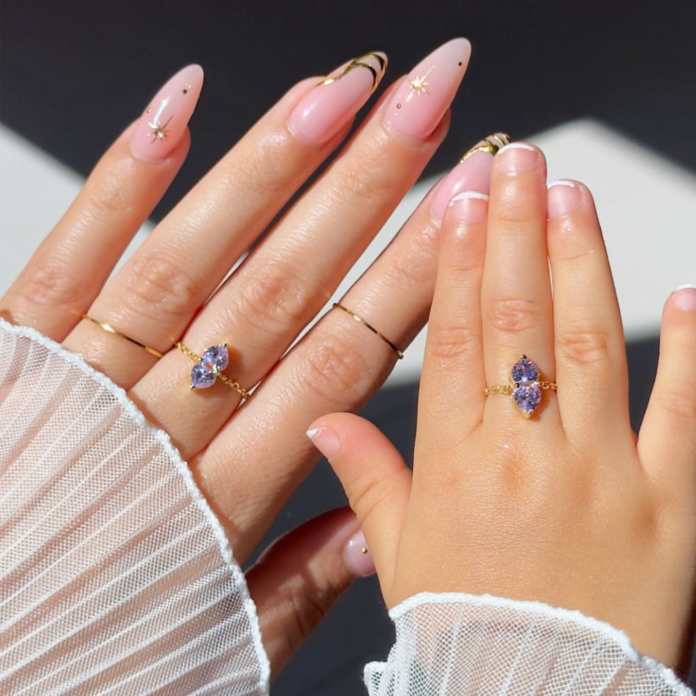 Ins博主同款跨境亲子双爱心抽拉可调节戒圈戒指指环女时尚百搭