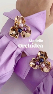 Ins博主同款法式复古轻奢风珍珠花朵女式衬衫袖扣纽扣盖领扣装饰