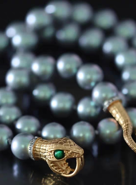 新年蛇年本命年法式轻奢满钻灵蛇珍珠紫水晶项链女款情人节送女友