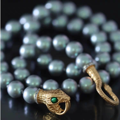 新年蛇年本命年法式轻奢满钻灵蛇珍珠紫水晶项链女款情人节送女友