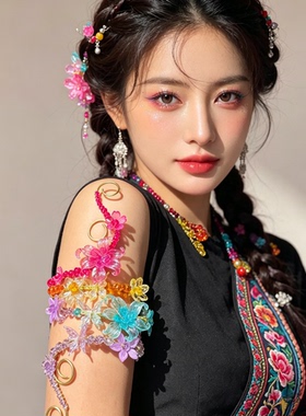 Ins博主Arm cuff 民族风七彩立体花朵手镯开口臂环臂镯派对饰品