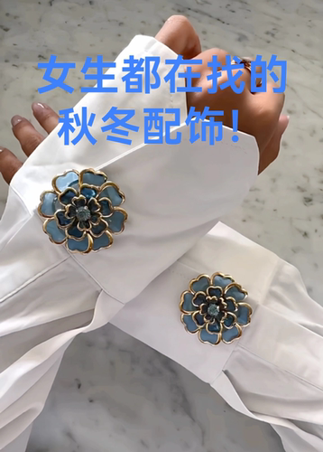 INS博主同款法式复古气质山茶花女式衬衫袖扣纽扣盖领扣装饰
