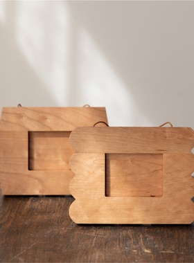 木墨生活 几何相框 长方形桌面相框黑胡桃木樱桃木裱画框照片摆台