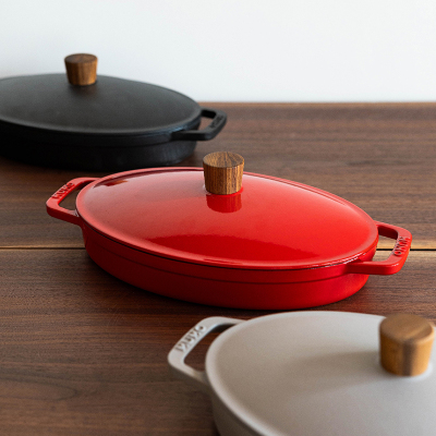 木墨生活 平均铸铁珐琅鱼锅 煎炸锅电磁炉燃气灶通用红色双耳铁锅