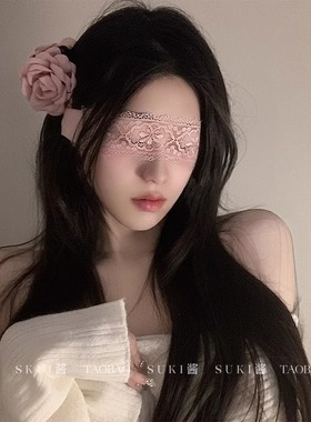 面纱遮脸性感女郎蕾丝镂空朦胧丝巾蒙脸半脸黑色面具眼罩套装拍照