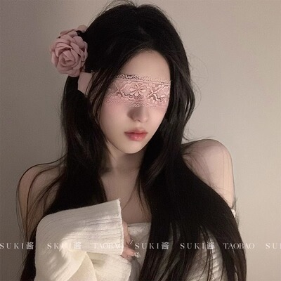 面纱遮脸性感女郎蕾丝镂空朦胧丝巾蒙脸半脸黑色面具眼罩套装拍照