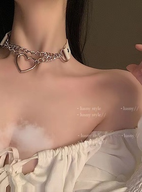 黑色爱心皮绳choker链条项圈女小众高级感气质脖子配饰项链锁骨链