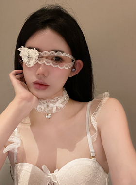 暗黑哥特风十字架眼罩白色蕾丝爱心眼罩禁欲系修女万圣节cos拍照