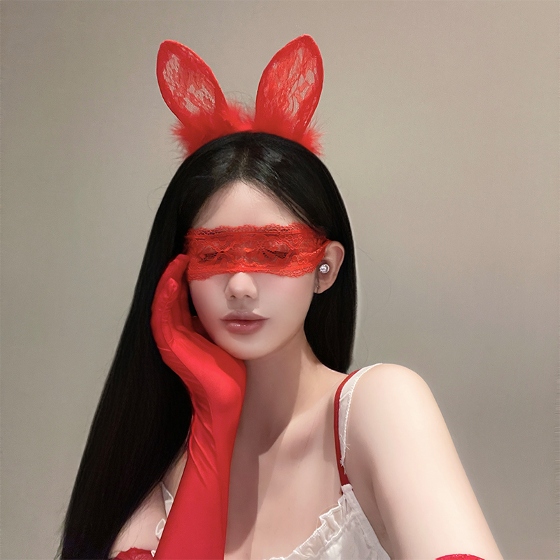猫耳朵发箍眼罩面纱禁欲系头饰性感蕾丝花边兔耳朵cospla网红发饰