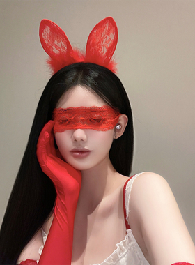 猫耳朵发箍眼罩面纱禁欲系头饰性感蕾丝花边兔耳朵cospla网红发饰