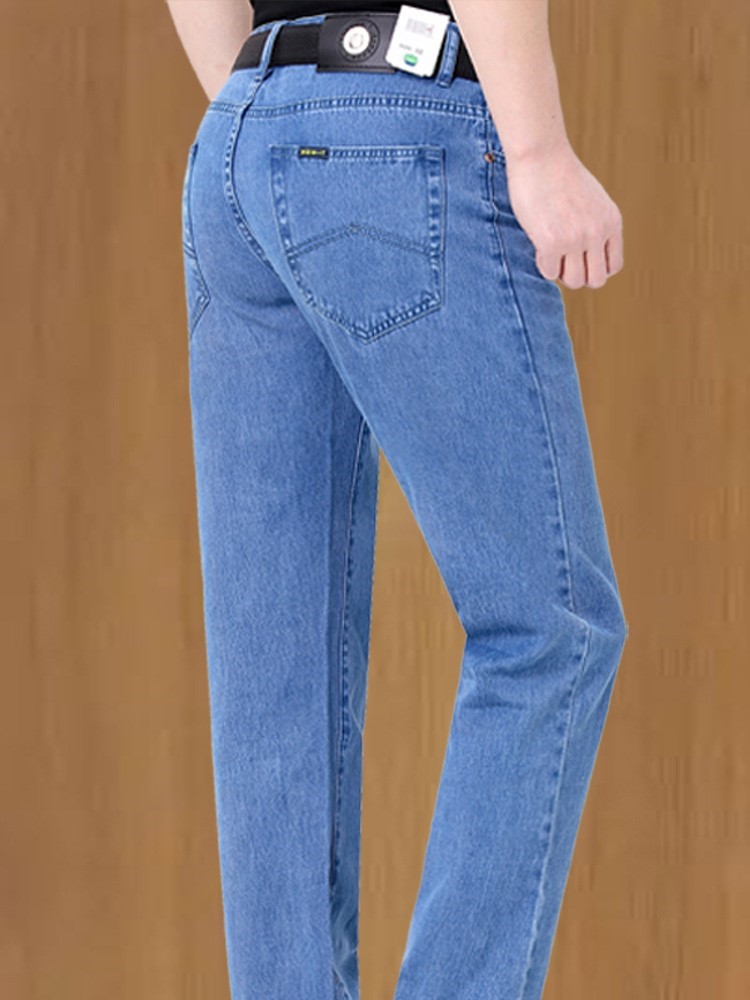 国际苹果牛仔裤男秋季常规款中年爸爸宽松直筒休闲百搭中高腰裤子