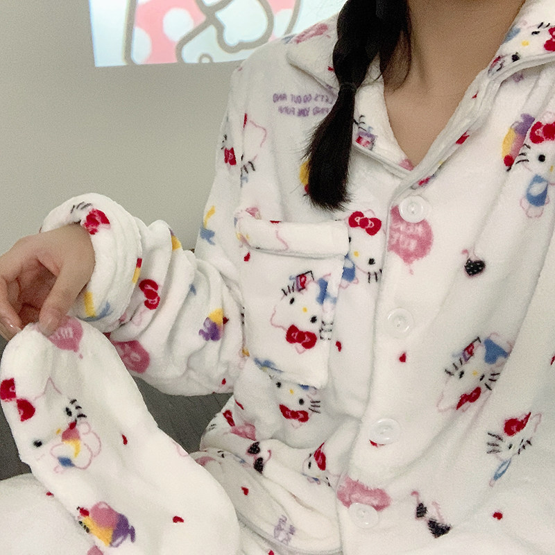女款睡衣珊瑚绒秋冬季加厚加绒可爱学生卡通甜美法兰绒家居服冬款