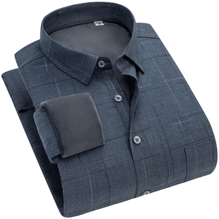 秋冬季保暖衬衫男加绒长袖衬衣加厚商务休闲爸爸加大码中年寸衫