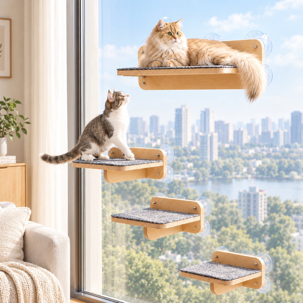 小户型专用吸盘款猫咪观景攀爬组合阳台窗台用吸盘猫床猫用阶梯